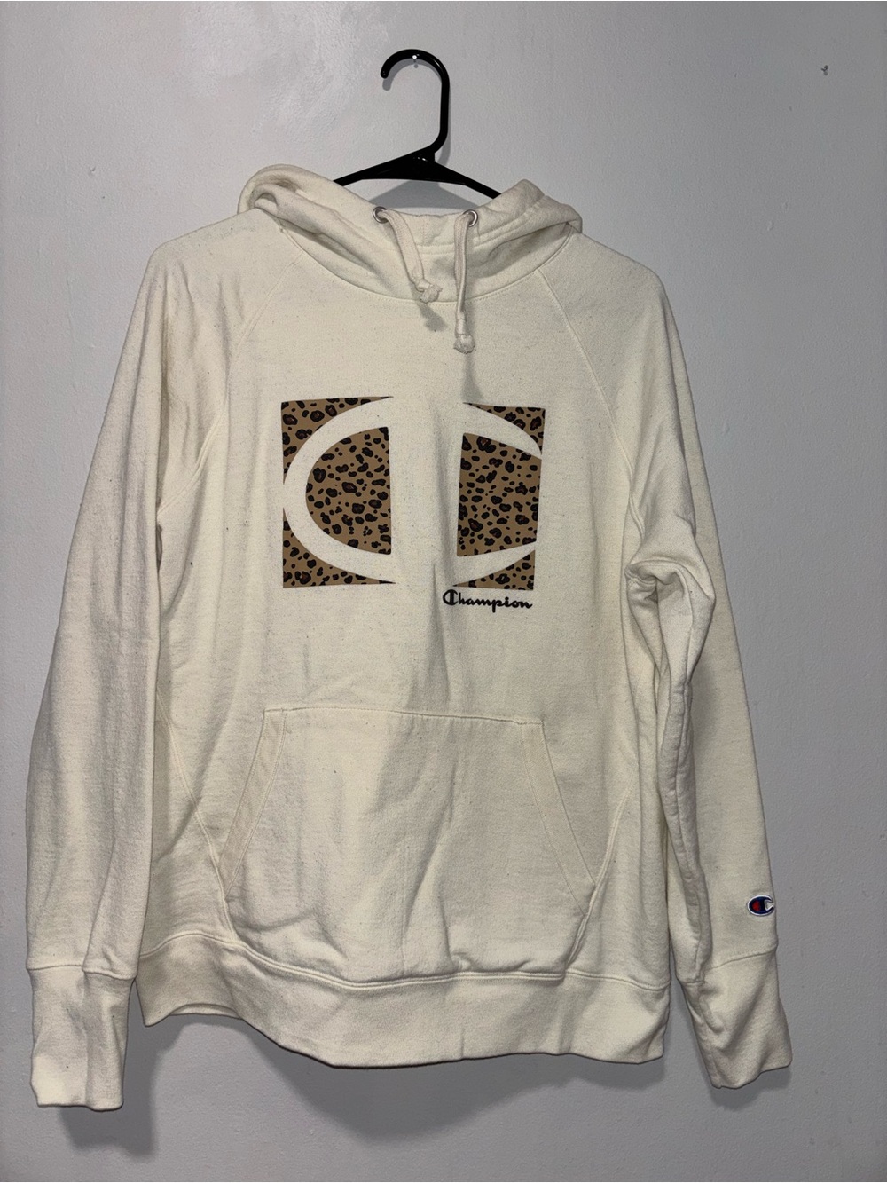Champion Cream Hoodie with Red and Blue Trim